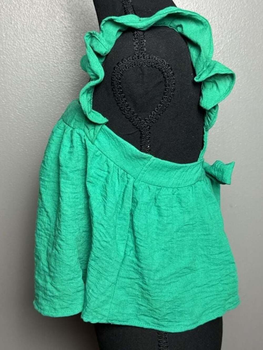 Sienna Sky Green Ruffle Strap Square Neck Tie Back Babydoll Top Medium - Picture 4 of 8
